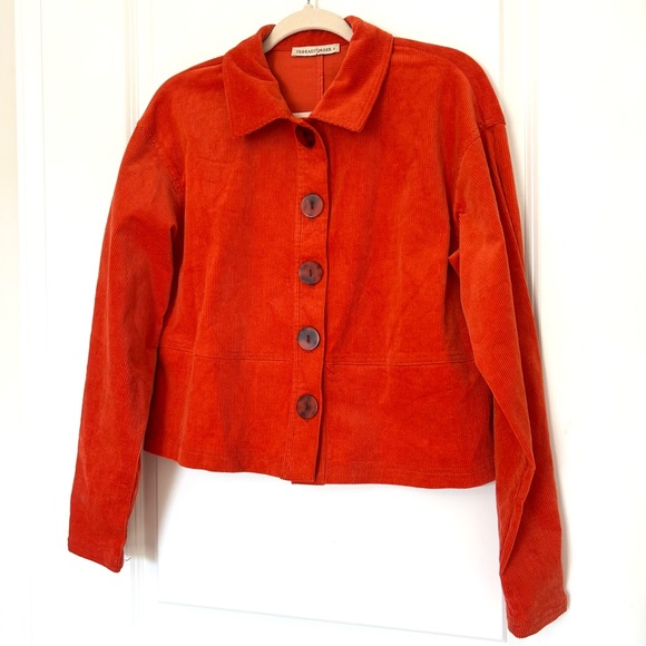 Orange Cropped Corduroy Jacket S Womens-East Order Boho Country Fall - Picture 1 of 9